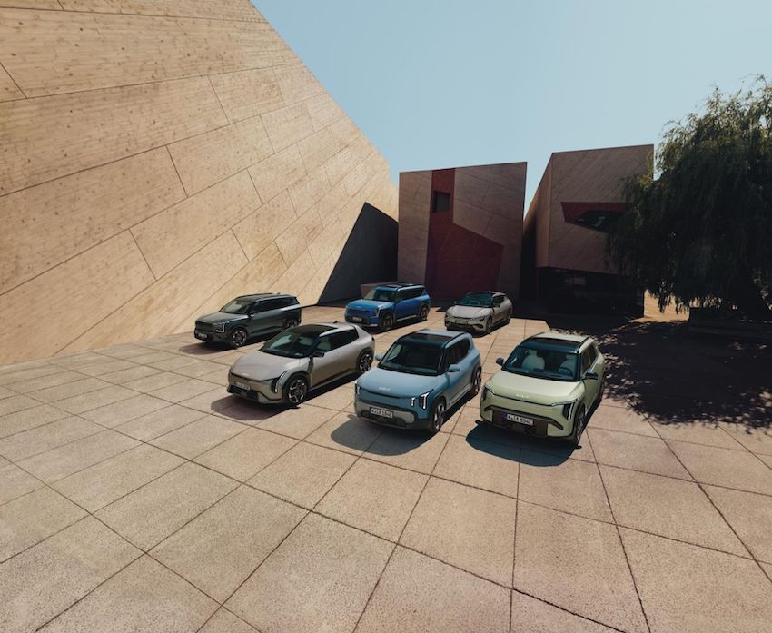 Gama de vehículos eléctricos Kia EV con los modelos EV2, EV3, EV4, EV5, EV6 y EV9.