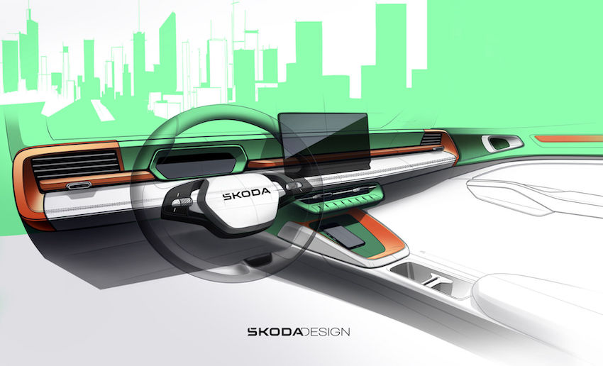 skoda-presenta-los-primeros-bocetos-del-interior-del-epiq Skoda Epiq: primer vistazo al interior del SUV eléctrico más asequible de la marca